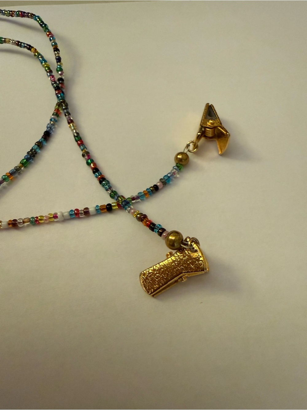 Multicolor Seed Bead Eyeglass Chain with Gold Accent